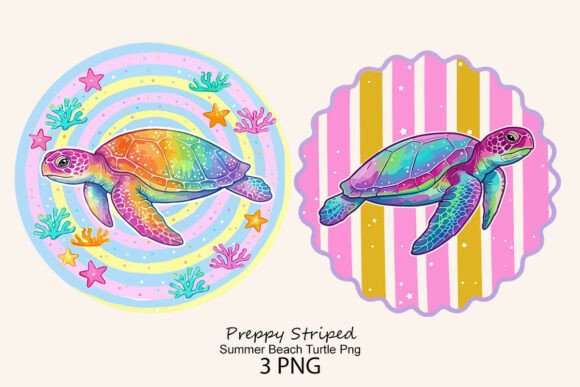 Download Preppy Striped Summer Beach Turtle Png - Turtle Collection