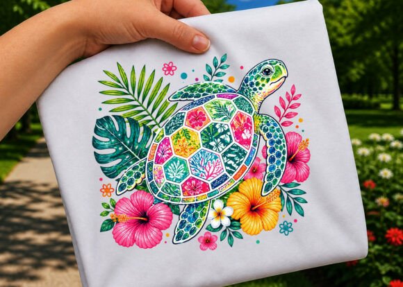 Download Floral Sea Turtle Colorful Topical PNG - Turtle Collection