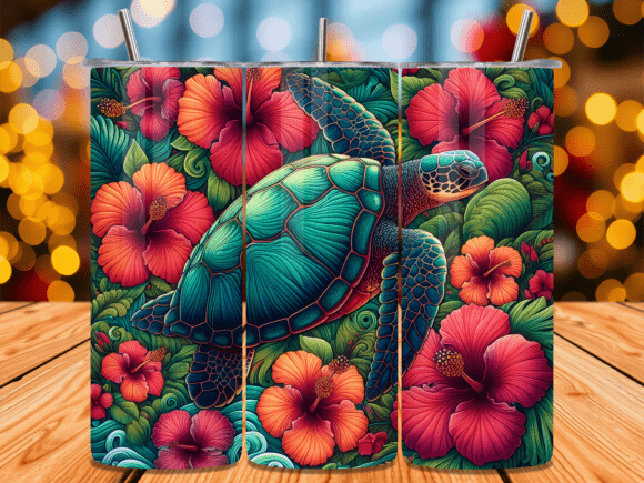 Download Teal Sea Turtle Hibiscus Tumbler Wrap - Turtle Collection