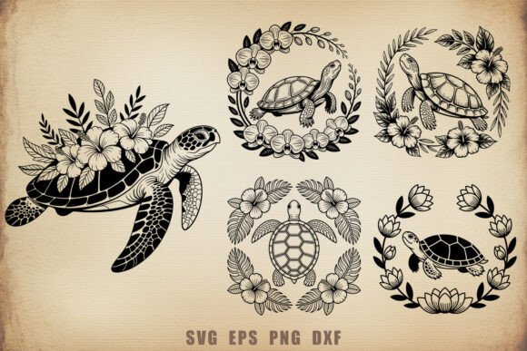 Download Ocean Turtle with Flowers SVG Bundle - Turtle Collection