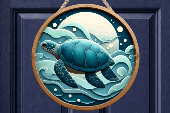 Download Blue Teal Sea Turtle Waves Door Sign - Turtle Collection