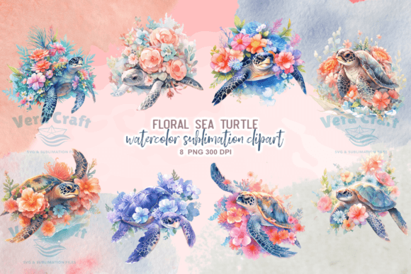 Download Watercolor Floral Sea Turtle Sublimation - Turtle Collection