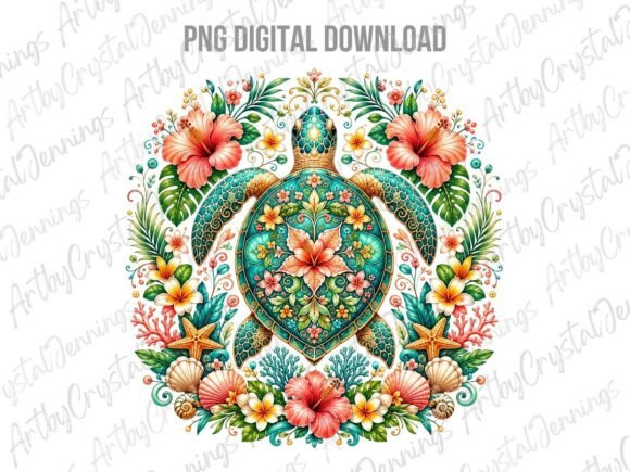 Download Tropical Floral Sea Turtle Floral PNG - Turtle Collection