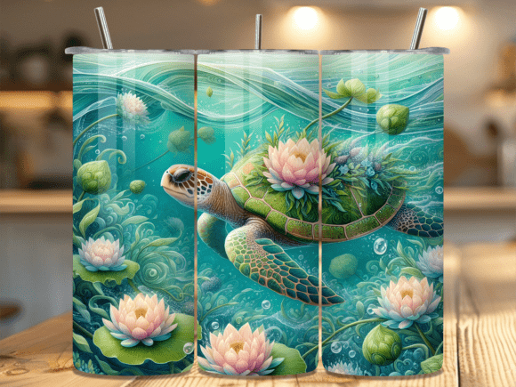 Download Lotus Water Lily Teal Sea Turtle Tumbler - Turtle Collection