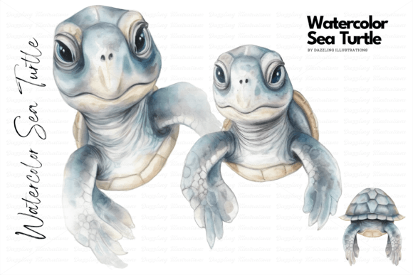 Download Watercolor Sea Turtle in 3 Positions - Turtle Collection