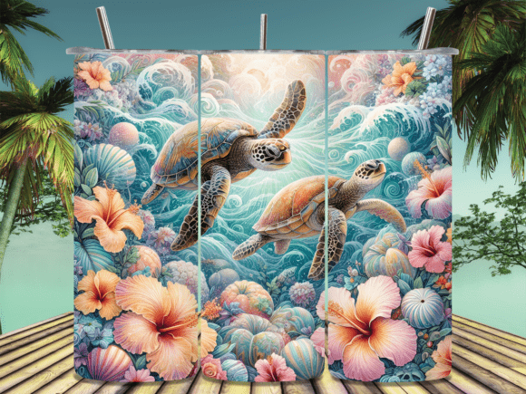 Download Sea Turtles over Tropical Tumbler Wrap - Turtle Collection