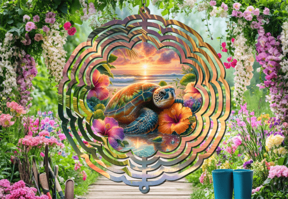 Download Sunset Ocean Turtle Floral Wind Spinner - Turtle Collection