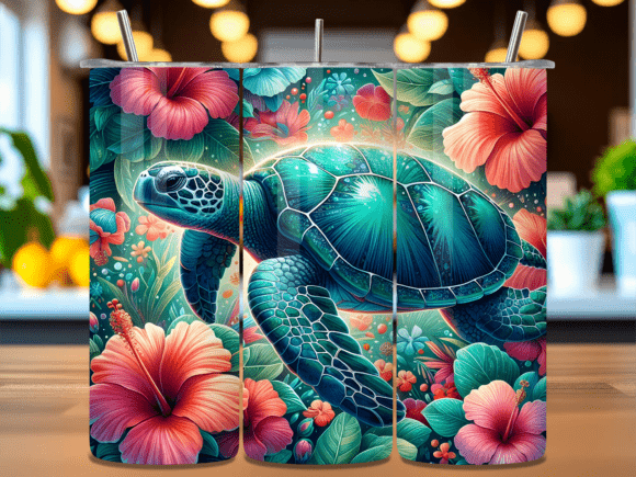 Download Hibiscus Teal Sea Turtle Tumbler Wrap - Turtle Collection
