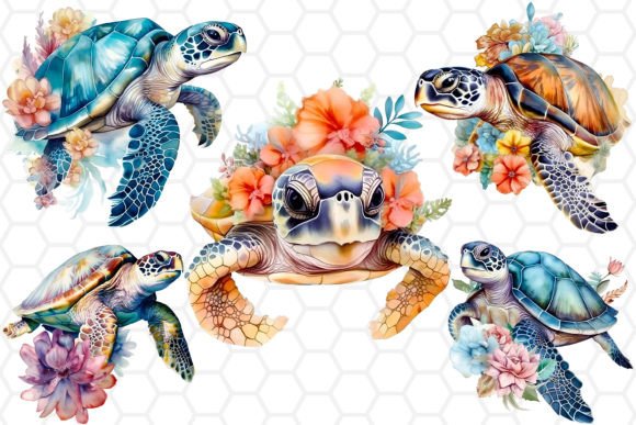 Download Watercolor Floral Sea Turtle Clipart PNG - Turtle Collection
