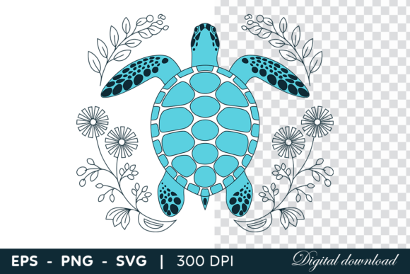 Download Blue Sea Turtle with Floral Decorative - Turtle Collection