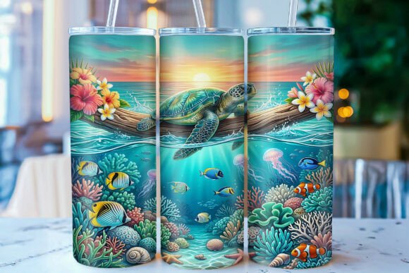 Download Sea Turtle Ocean 20oz Tumbler Wrap PNG - Turtle Collection