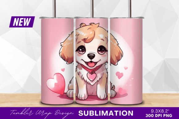 Download Cute Puppy with Hearts Cartoon Tumbler - Cartoon tumbler Collection