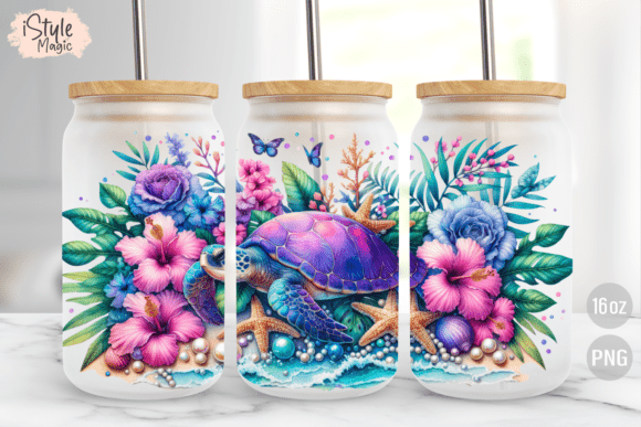 Download Sea Turtle Summer 16oz Glass Can Wrap - Turtle Collection
