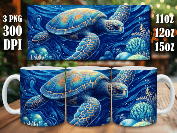 Download Neon Blue Sea Turtle Mosaic Mug Wrap - Turtle Collection