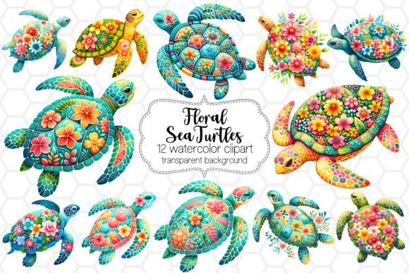 Download Watercolor Floral Sea Turtle Clipart Set - Turtle Collection