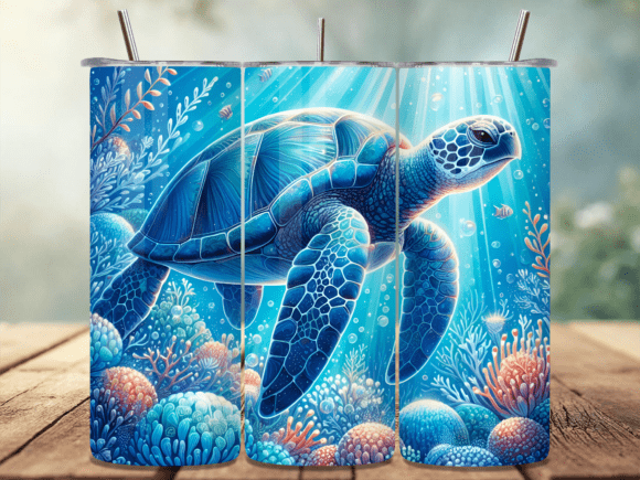 Download Blue Sea Turtle Ocean Coral Tumbler Wrap - Turtle Collection