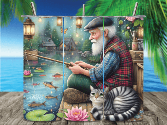Download Elderly Fisherman Cartoon Tumbler Wrap - Cartoon tumbler Collection